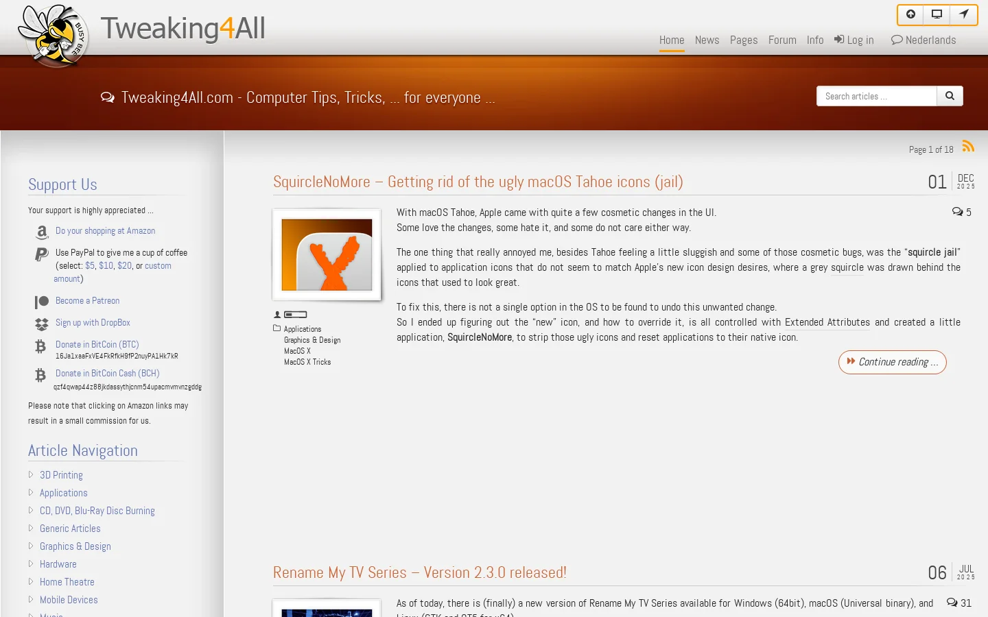 Tweaking4All.com Homepage screenshot