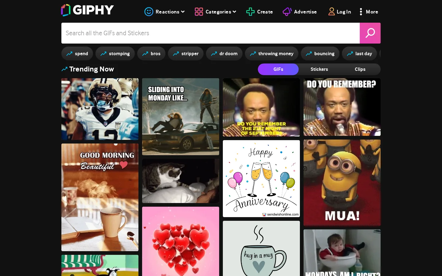 GIPHY Homepage screenshot