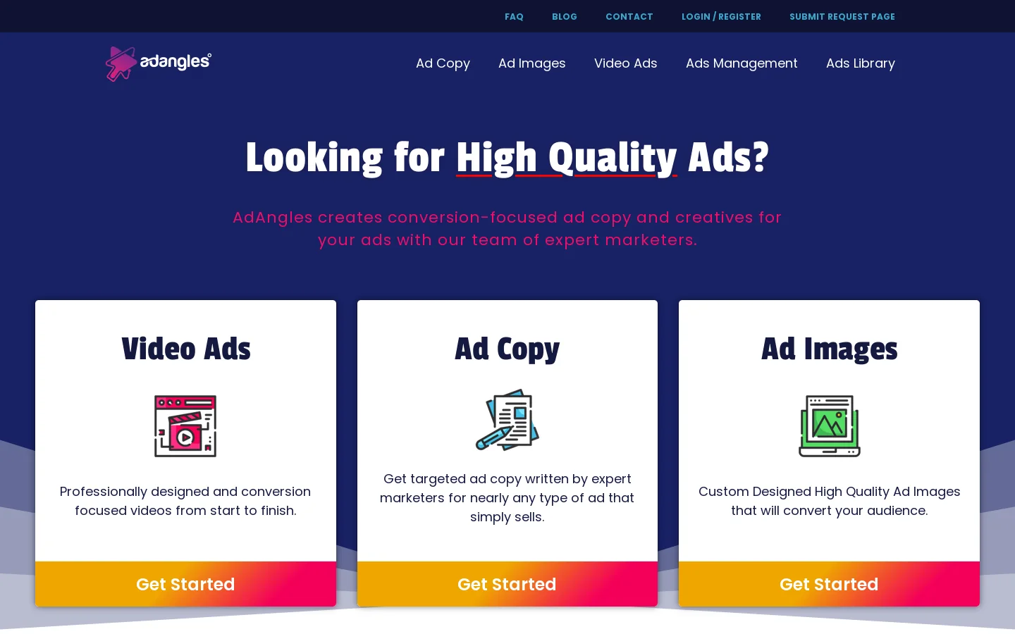 Ad Angles Homepage screenshot