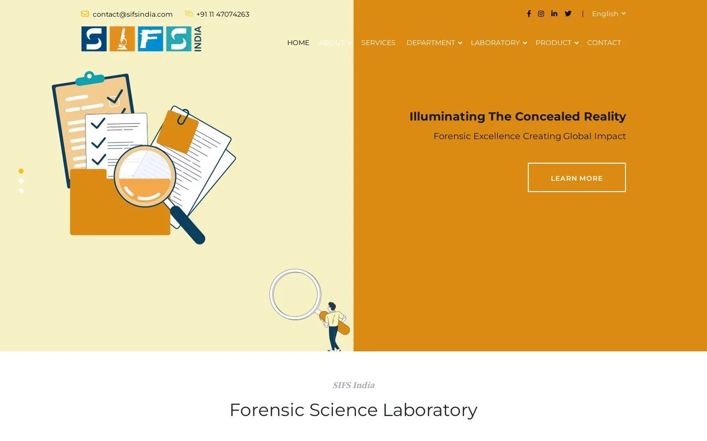 Expert Services | Forensic Science Laboratory Delhi India Homepage screenshot