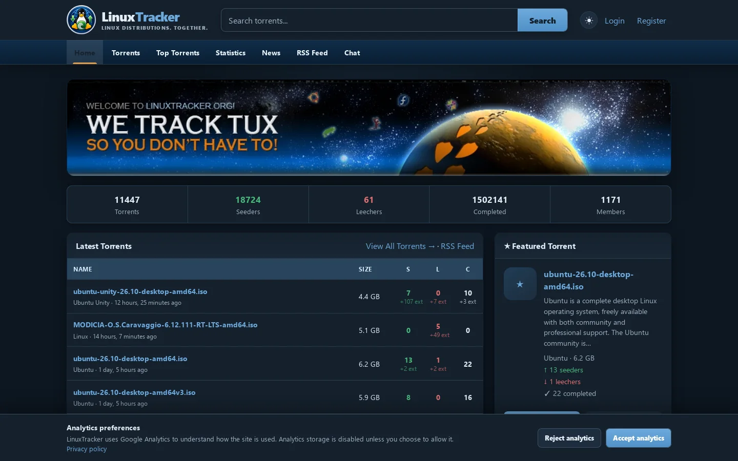 LinuxTracker Homepage screenshot