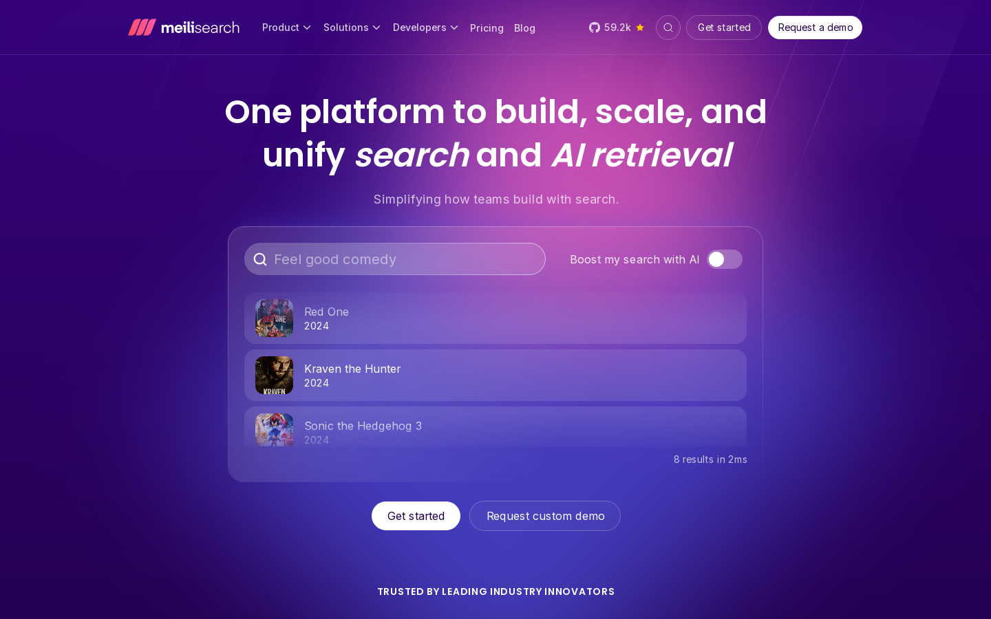 Meilisearch Homepage screenshot