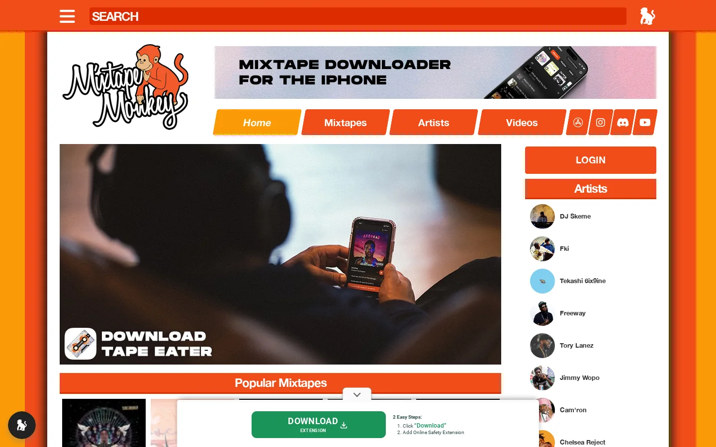 MixtapeMonkey Homepage screenshot