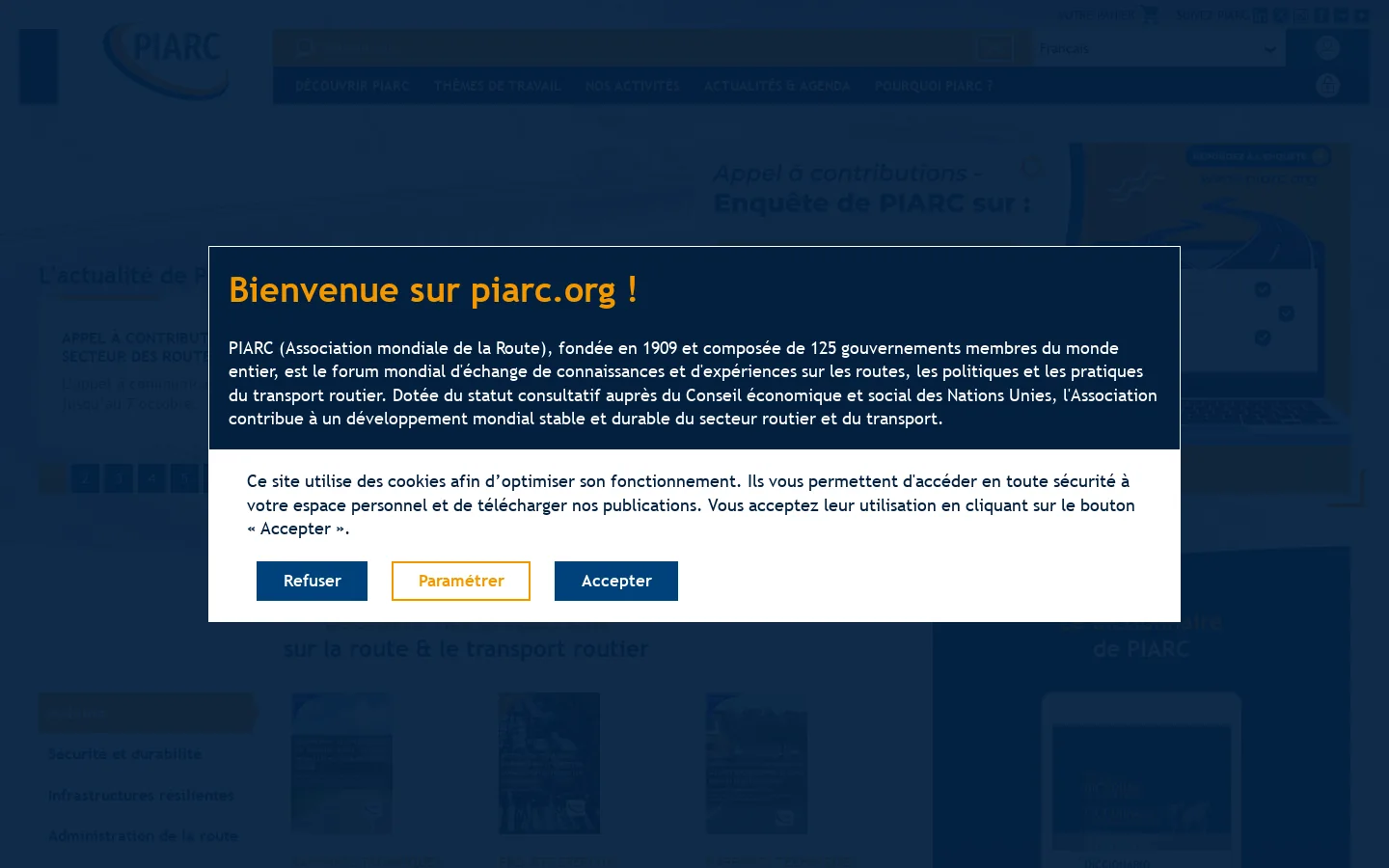 PIARC Homepage screenshot