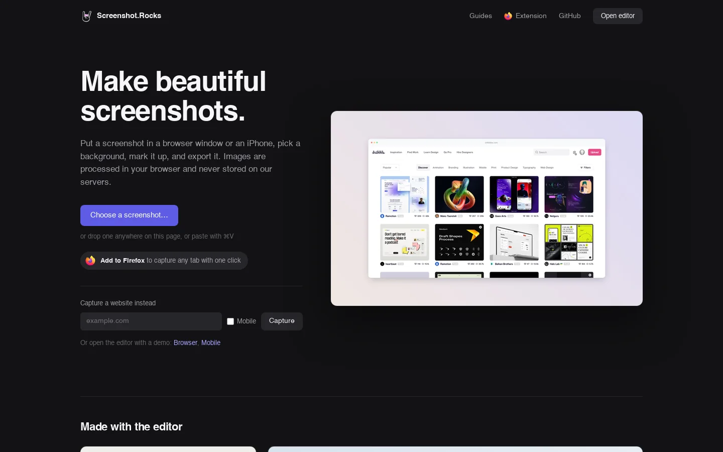 Screenshot.Rocks Homepage screenshot