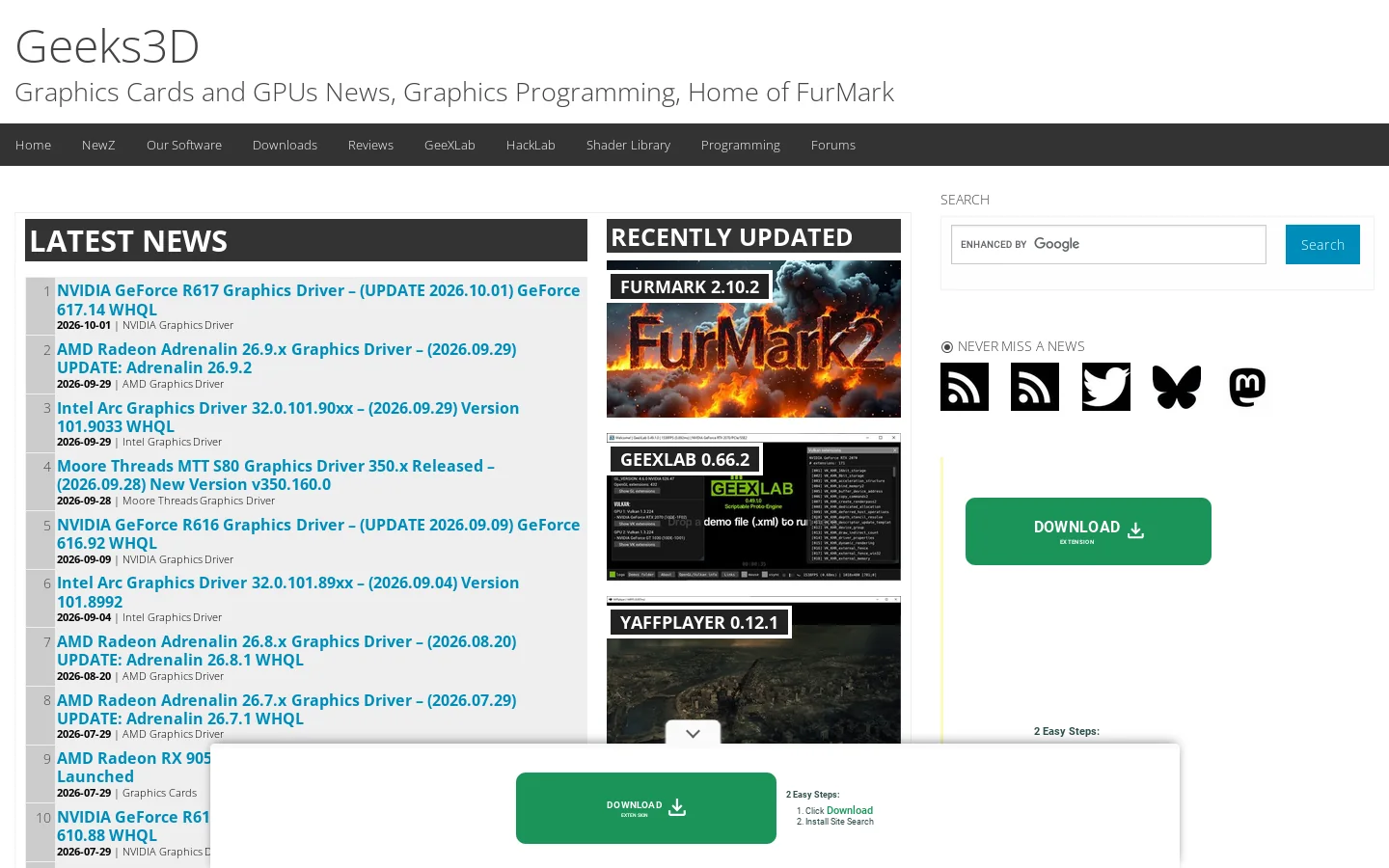 Geeks3D Homepage screenshot