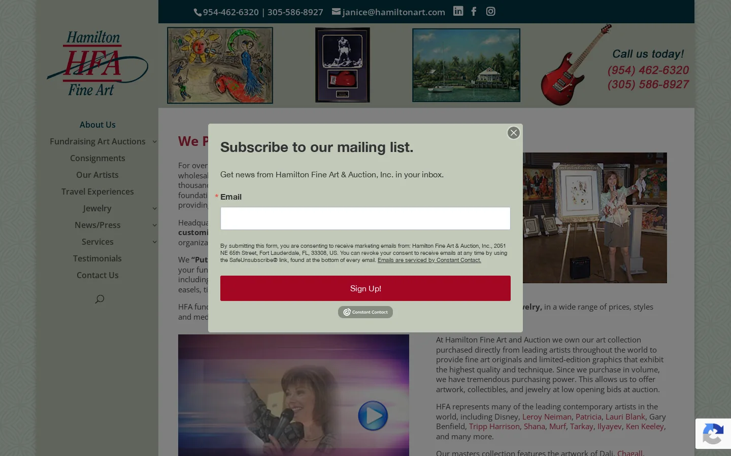 Hamilton Fundraising Art Auctions Homepage screenshot