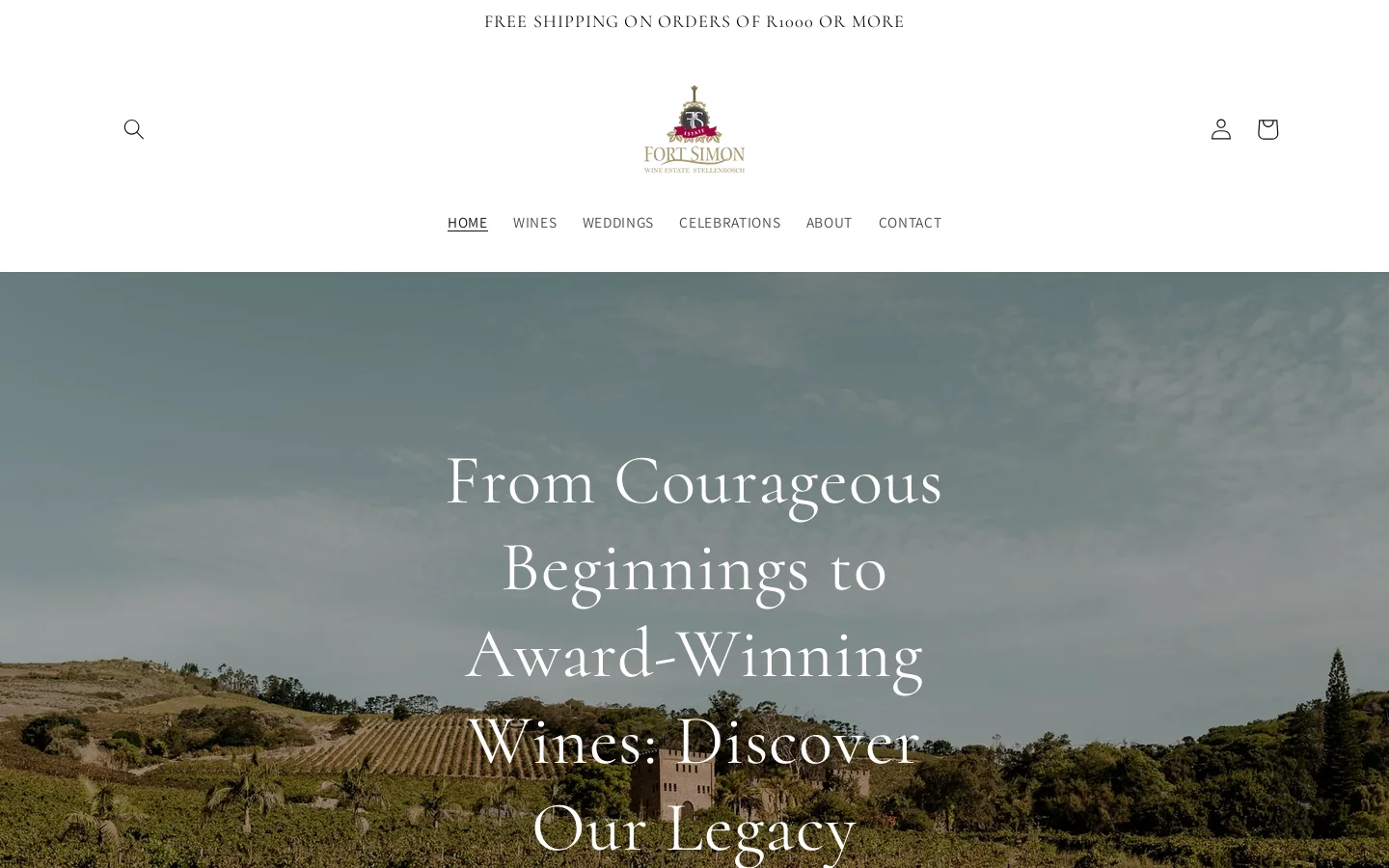 Fort Simon Wine Estate Homepage screenshot