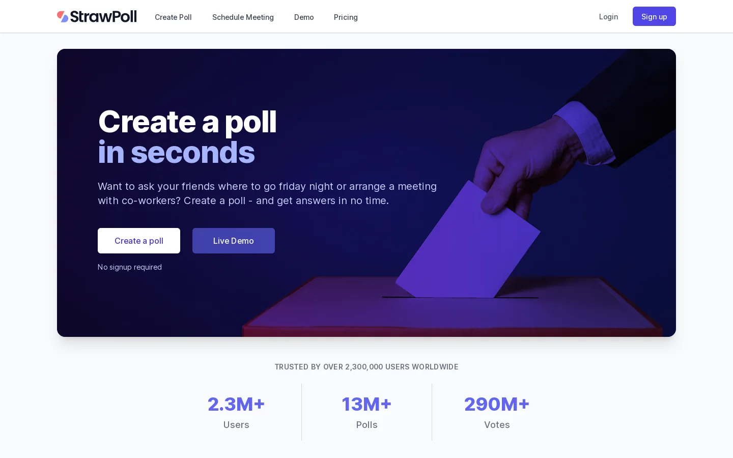 StrawPoll Homepage screenshot