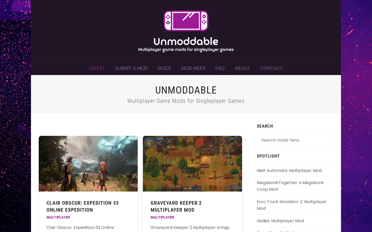 Unmoddable Homepage screenshot