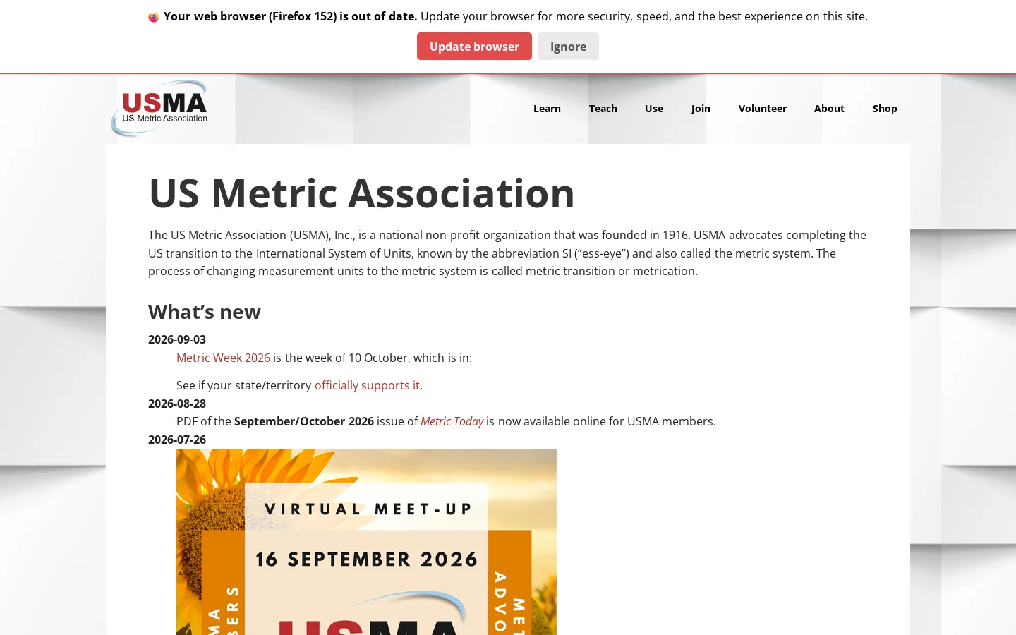 US Metric Association Homepage screenshot