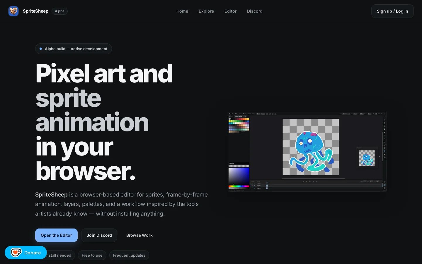 SpriteSheep Homepage screenshot