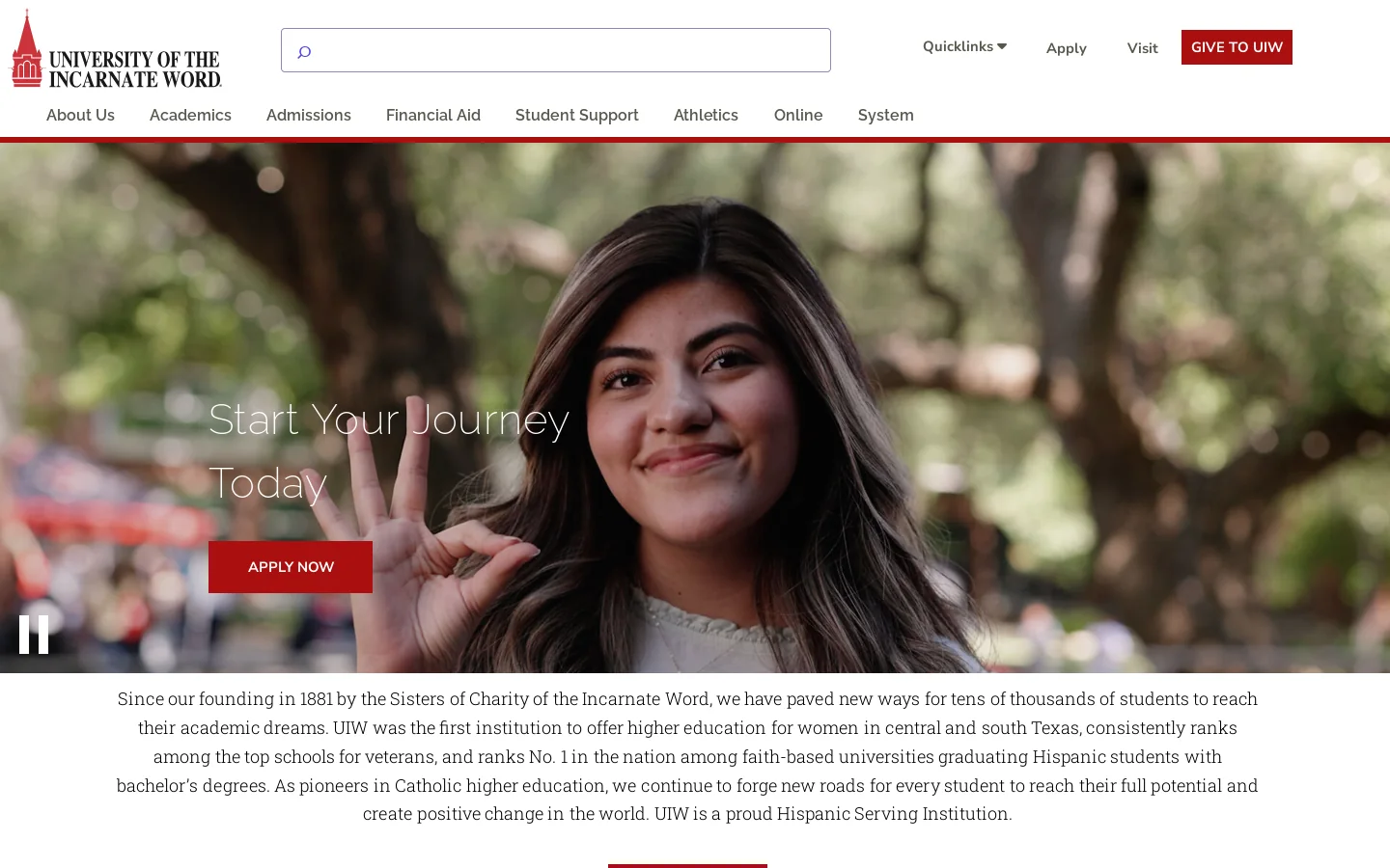 UIW Home Homepage screenshot