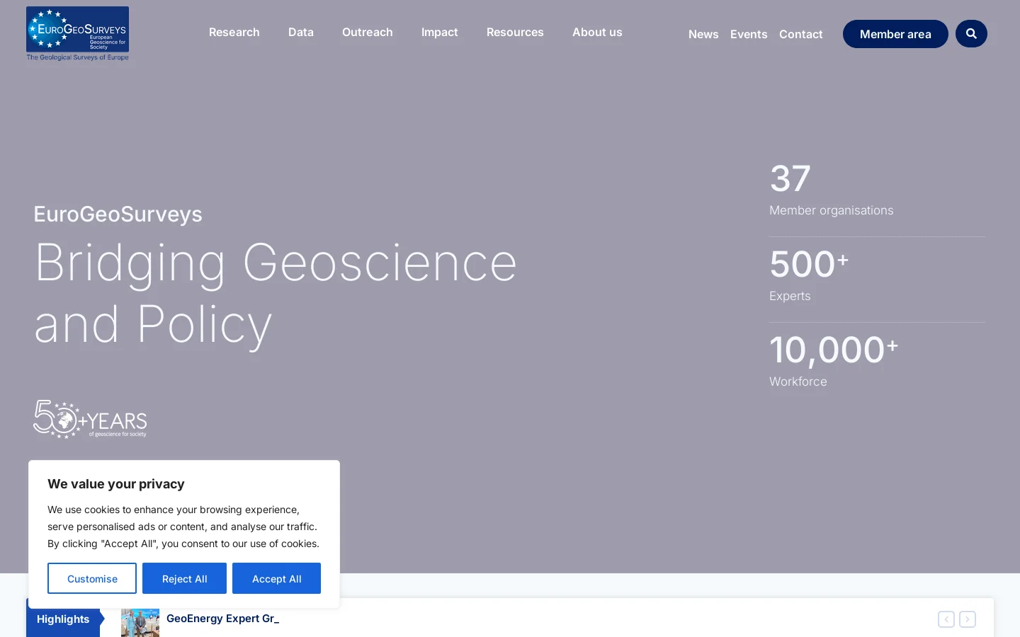 EuroGeoSurveys Homepage screenshot