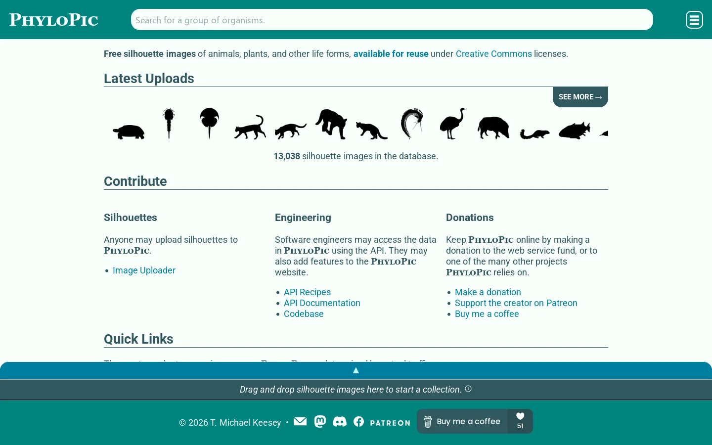 PhyloPic Homepage screenshot