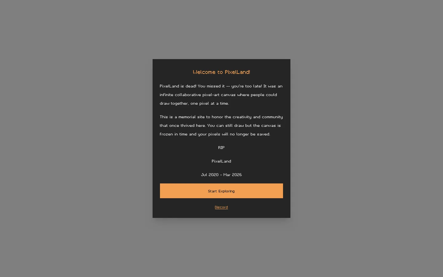 PixelLand Homepage screenshot