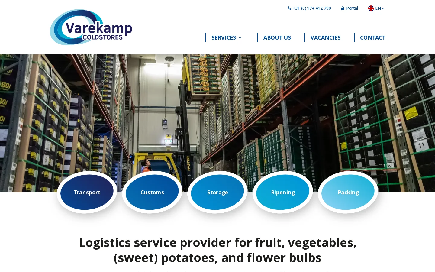 Varekamp Coldstores Homepage screenshot