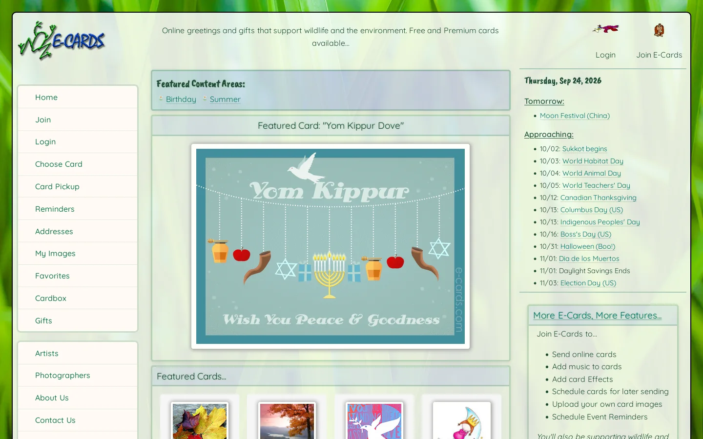 E-Cards Homepage screenshot