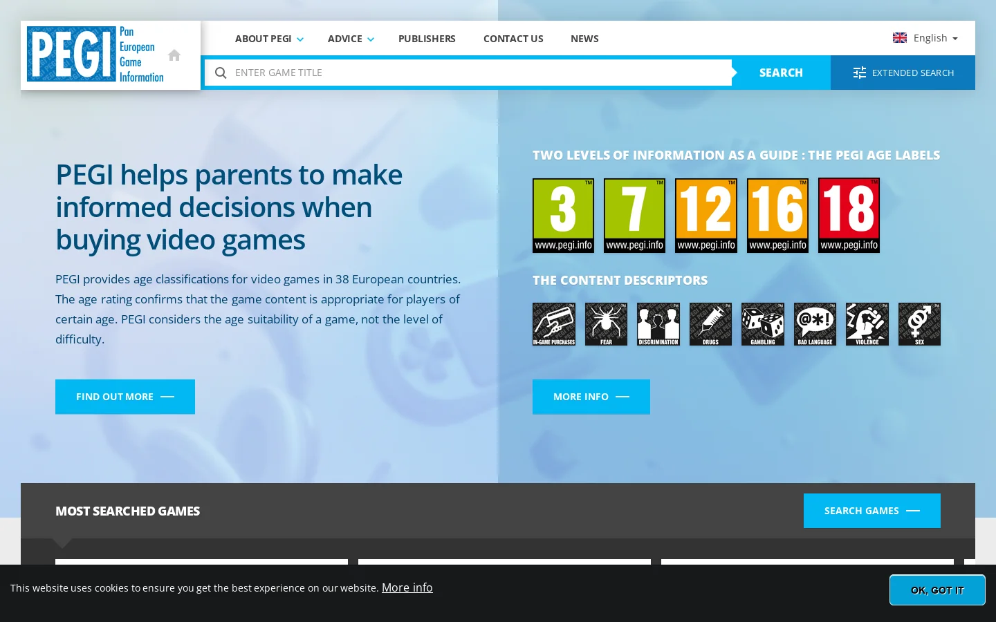 Pegi Public Site Homepage screenshot