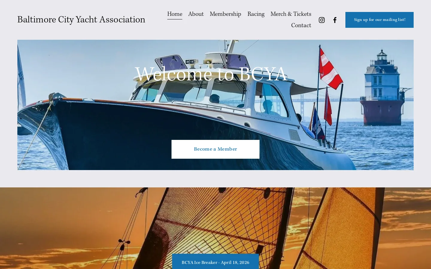 Baltimore City Yacht Association Homepage screenshot