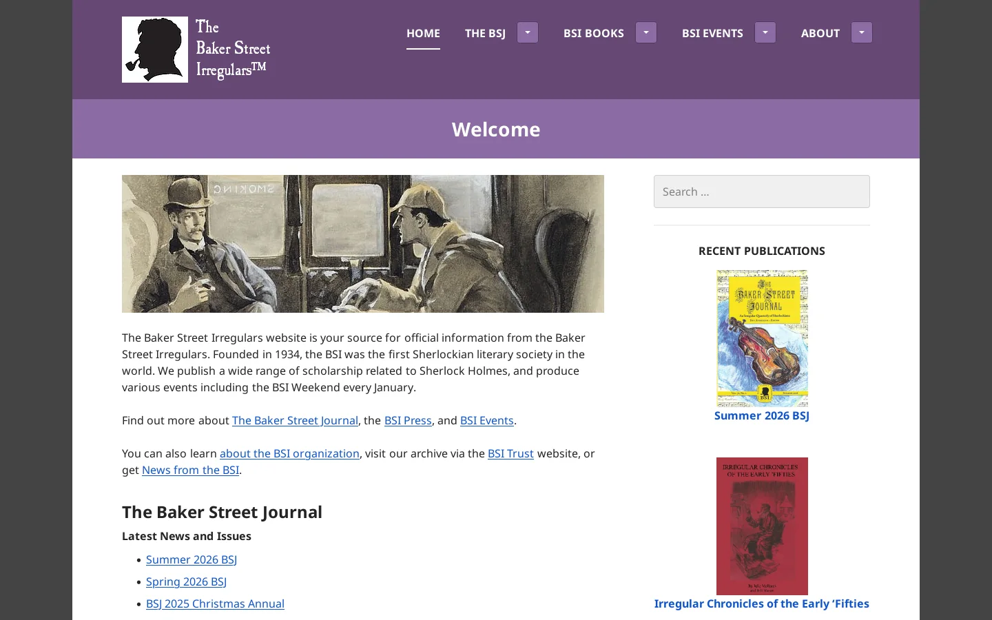 The Baker Street Irregulars | The first Sherlock Holmes literary society Homepage screenshot
