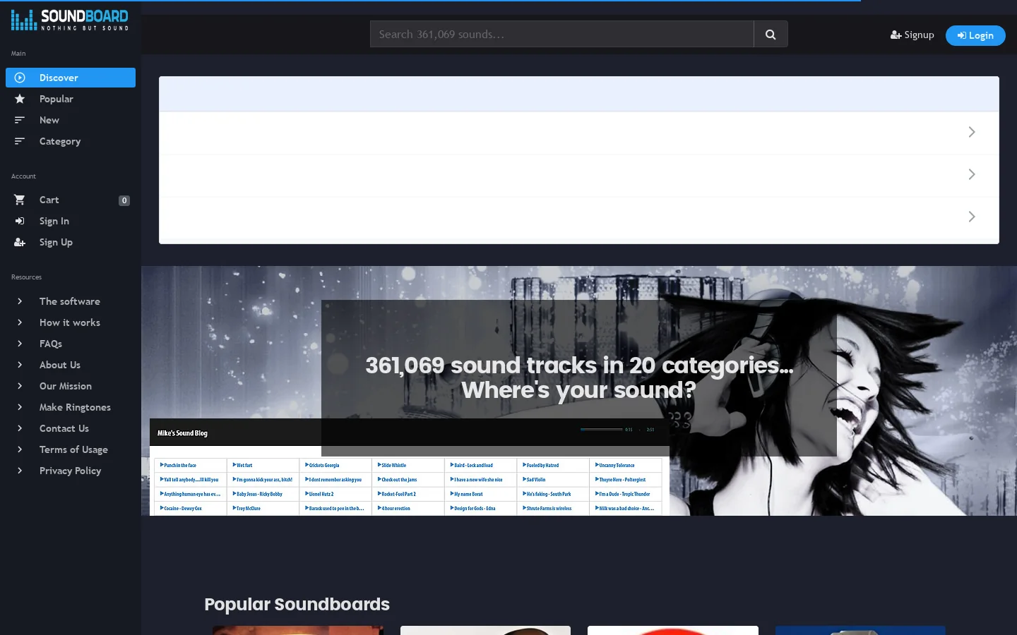 Soundboard.com Homepage screenshot