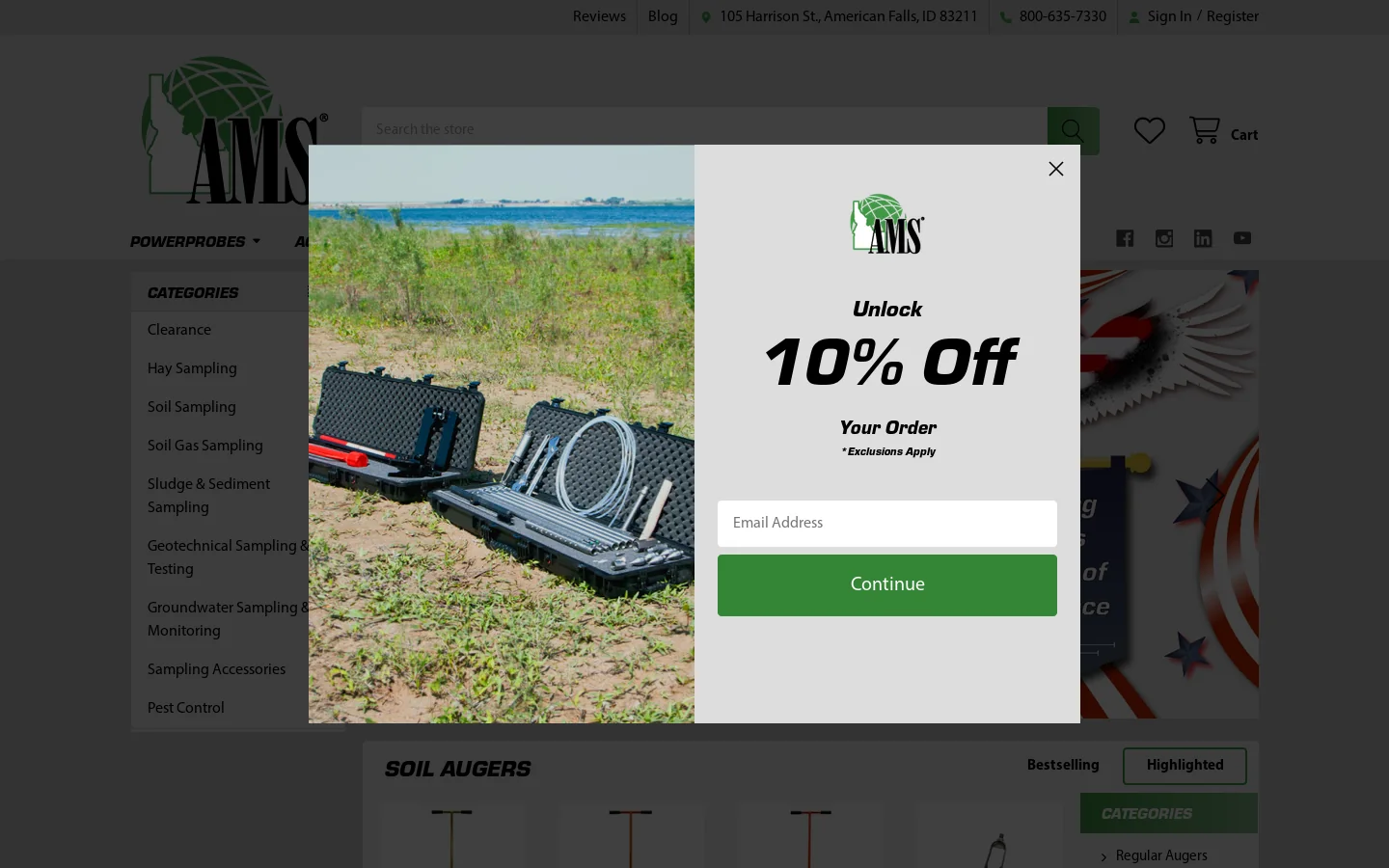 AMS | Sampling & Testing Tools | Soil Sampling Equipment Homepage screenshot