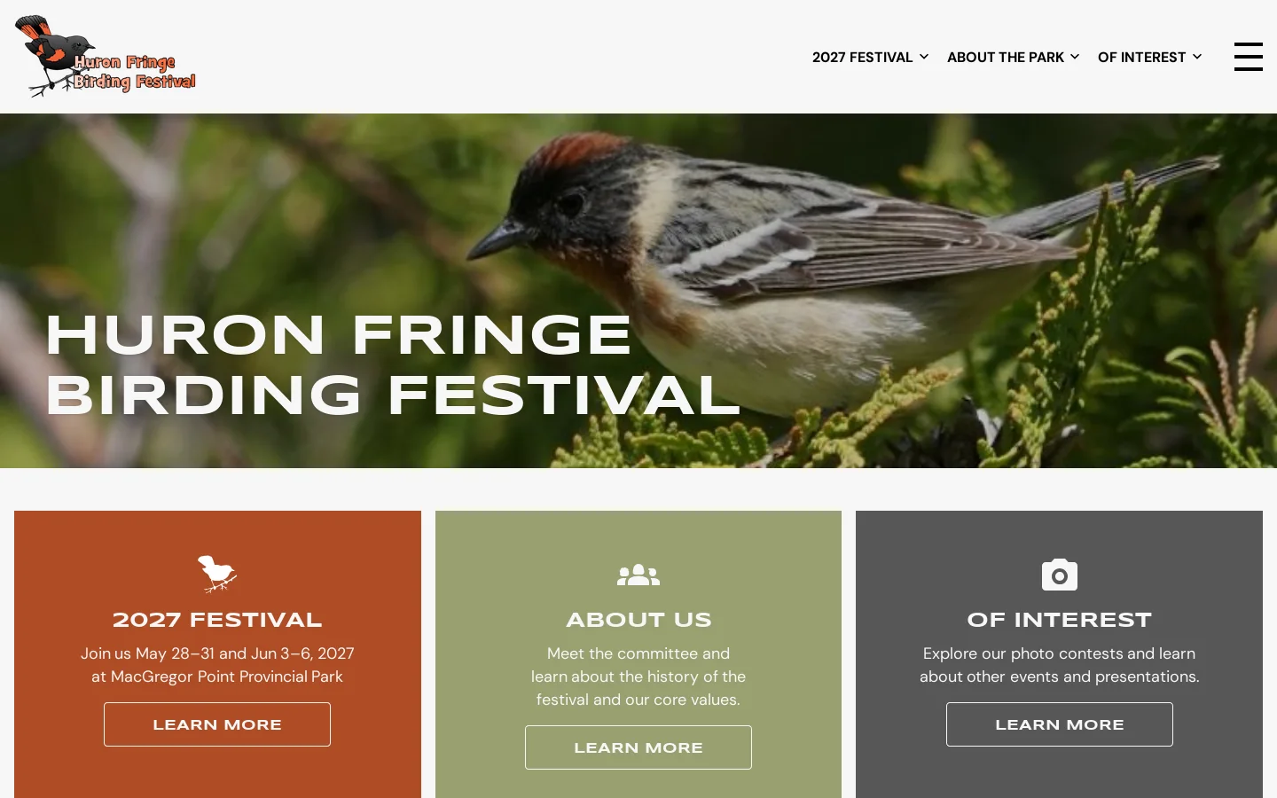 Huron Fringe Birding Festival Homepage screenshot