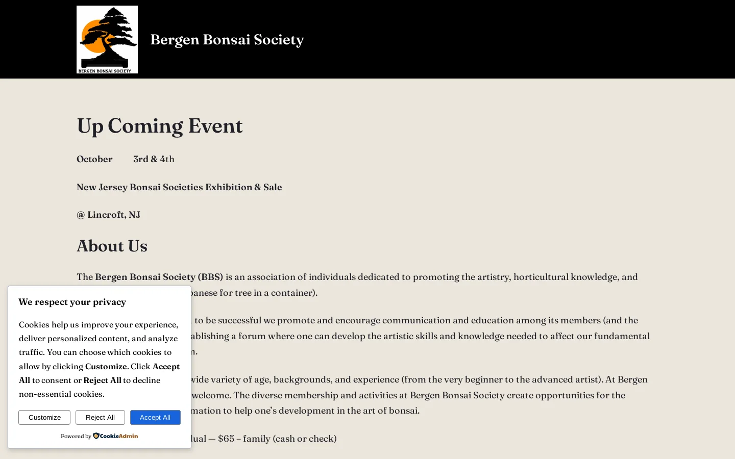 Bergen Bonsai Society Homepage screenshot