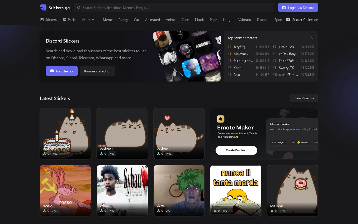 Stickers.gg Homepage screenshot