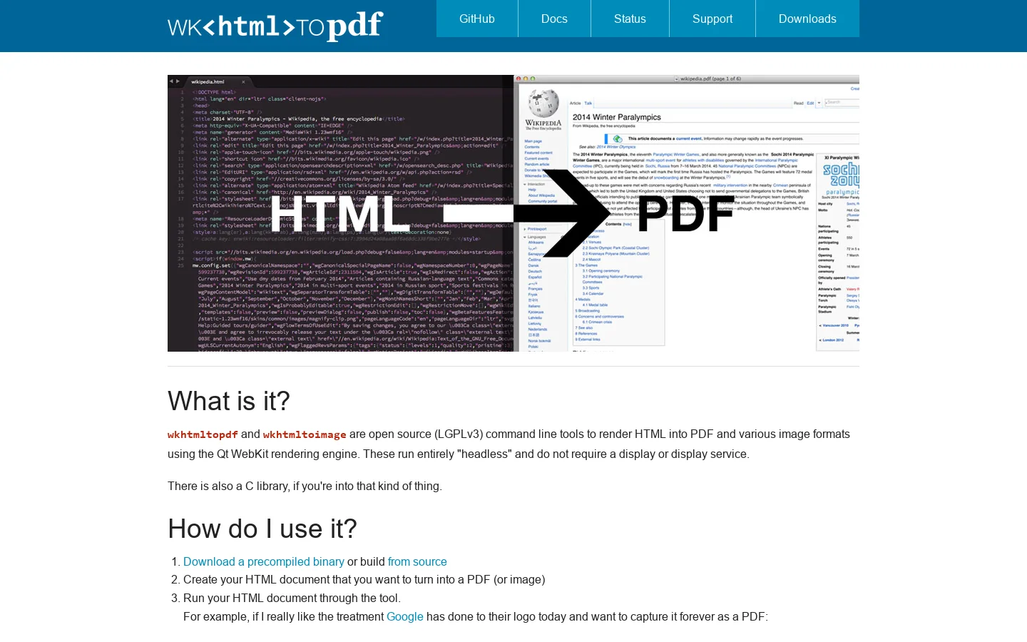 wkhtmltopdf Homepage screenshot
