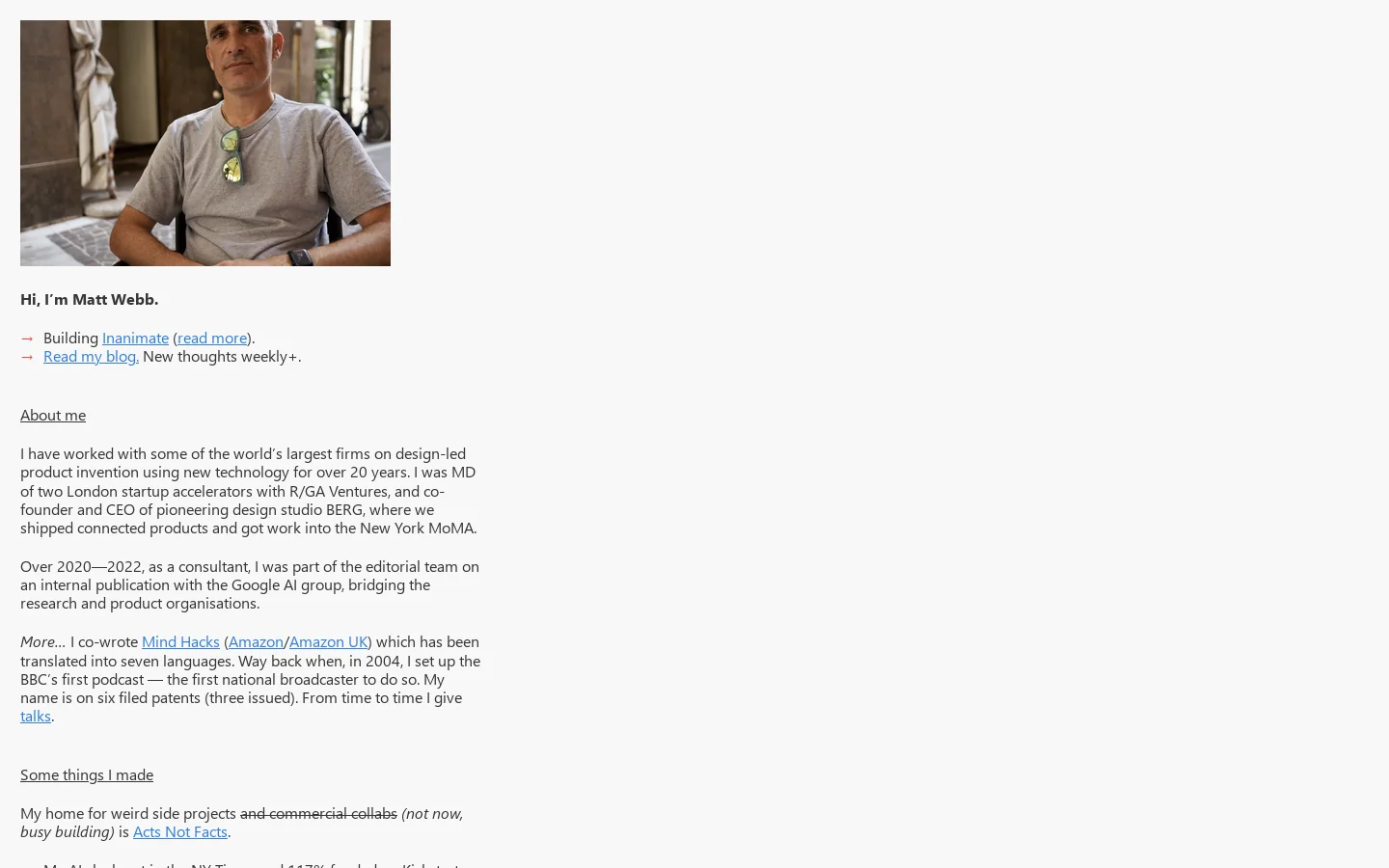 Matt Webb Homepage screenshot