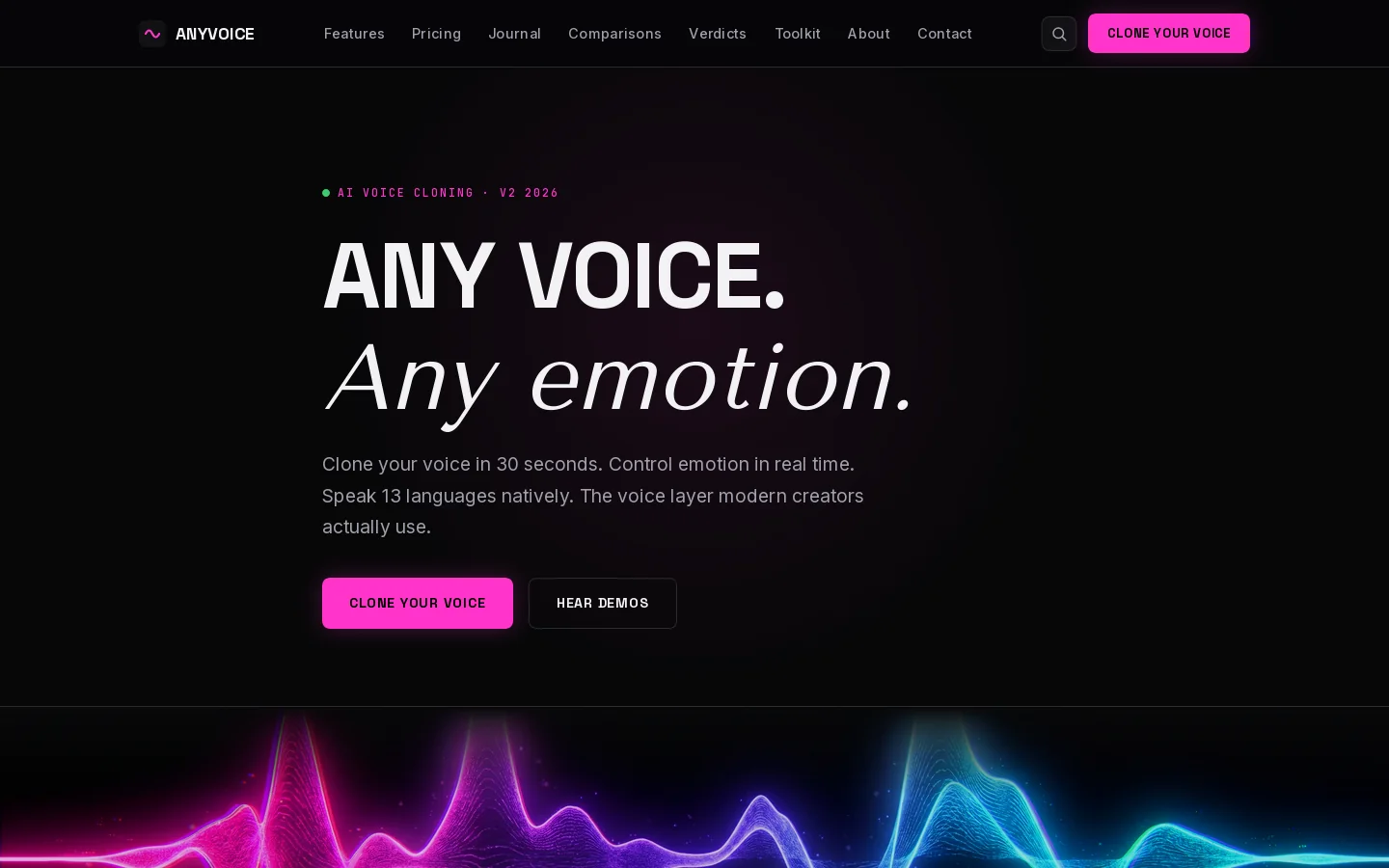 AnyVoice Homepage screenshot
