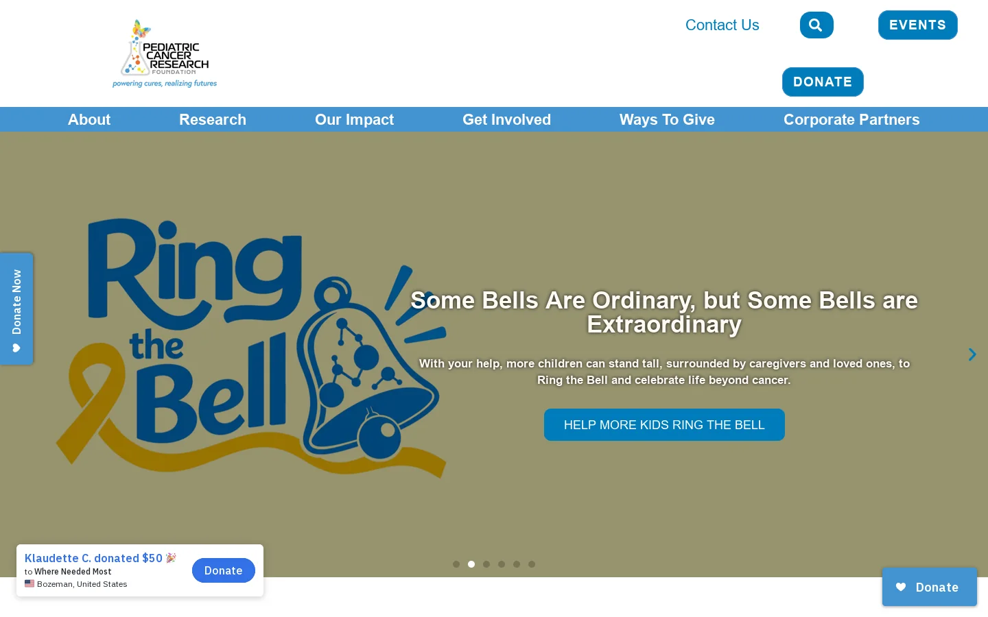 Pediatric Cancer Research Foundation Homepage screenshot