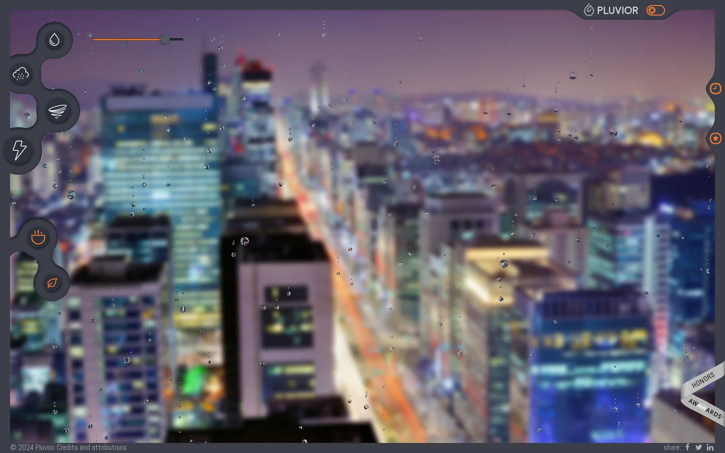 Ambient rain simulator for pluviophiles. Relaxing sound of rain. Homepage screenshot