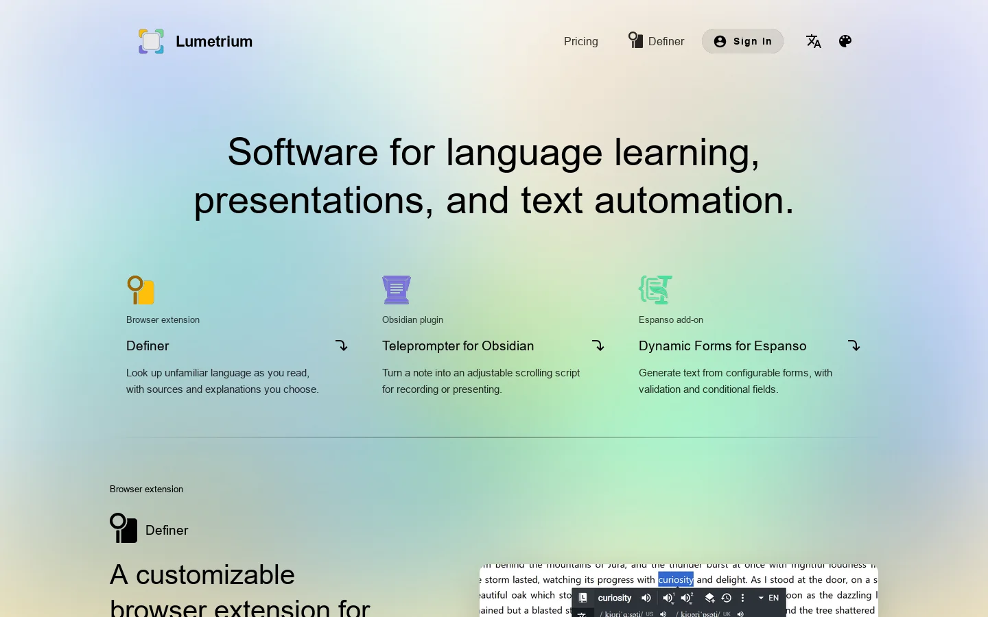 Lumetrium Homepage screenshot