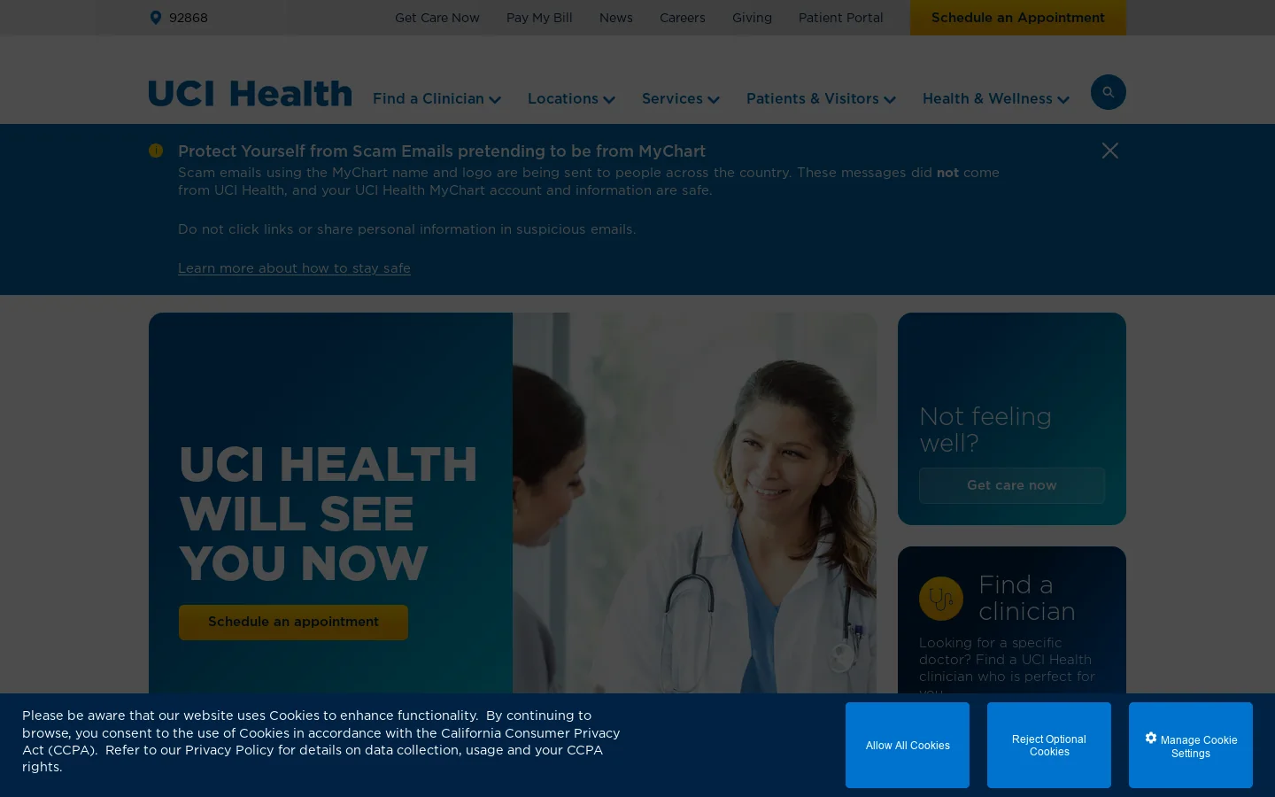 UCI Health Homepage screenshot