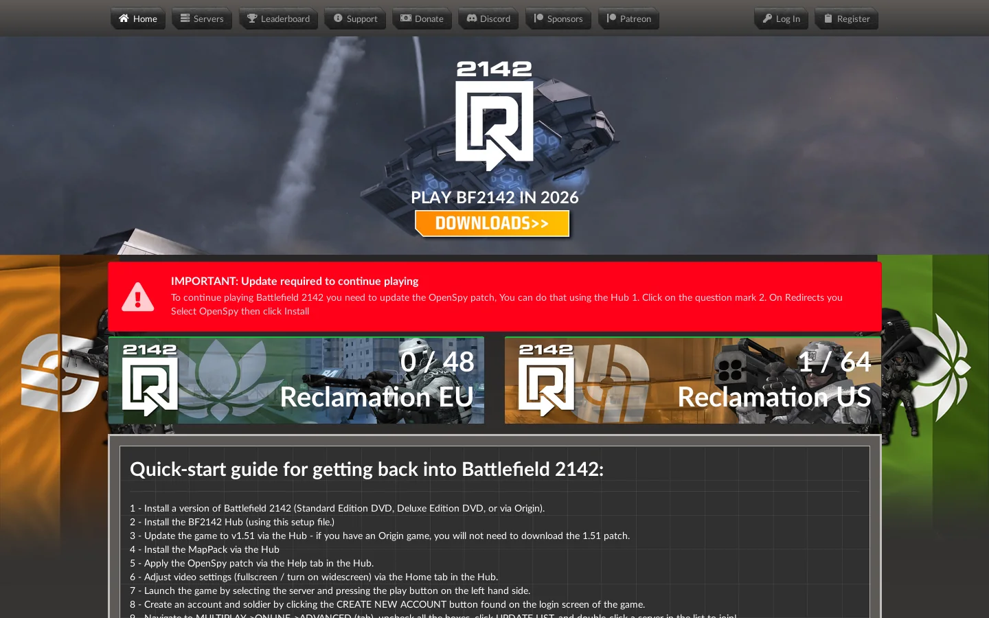Home • BF2142 Reclamation Homepage screenshot