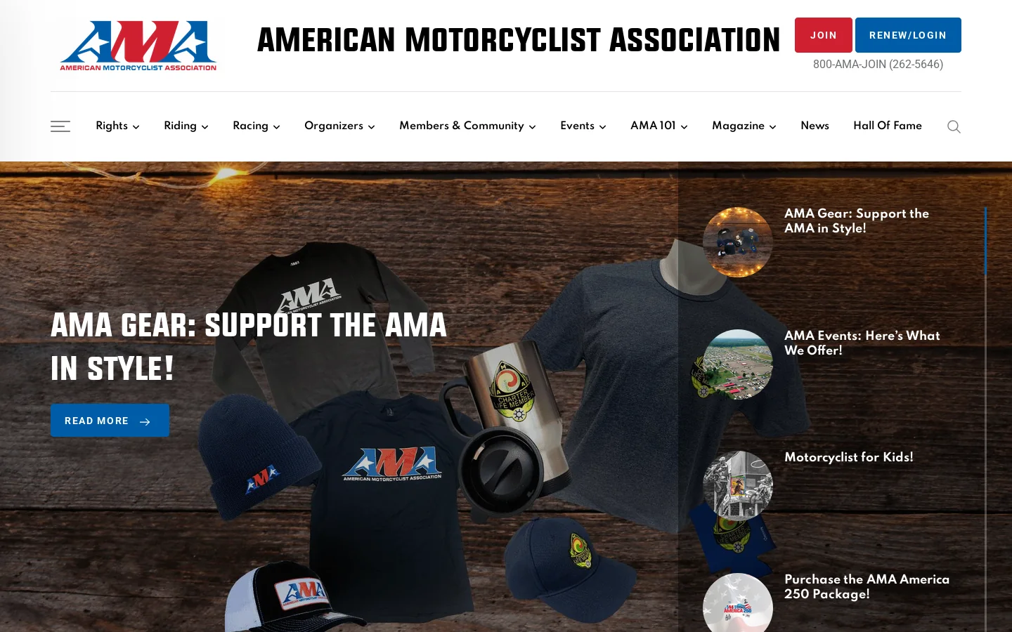 American Motorcyclist Association Homepage screenshot