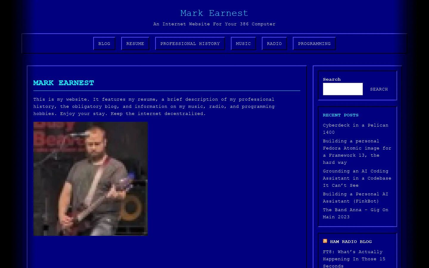 Mark Earnest Homepage screenshot