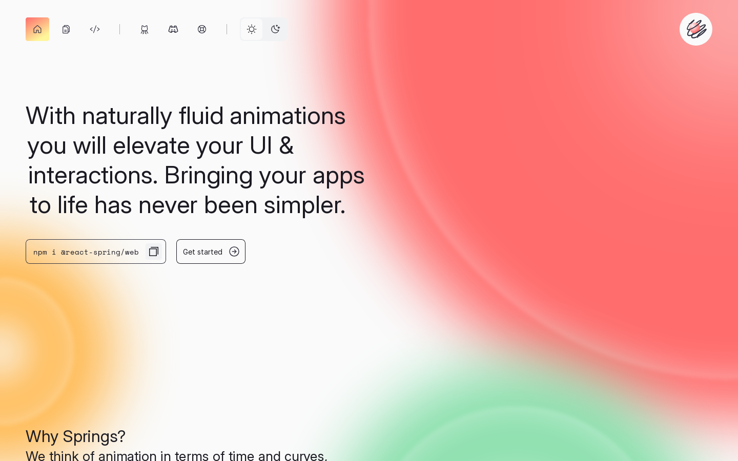 react-spring Homepage screenshot