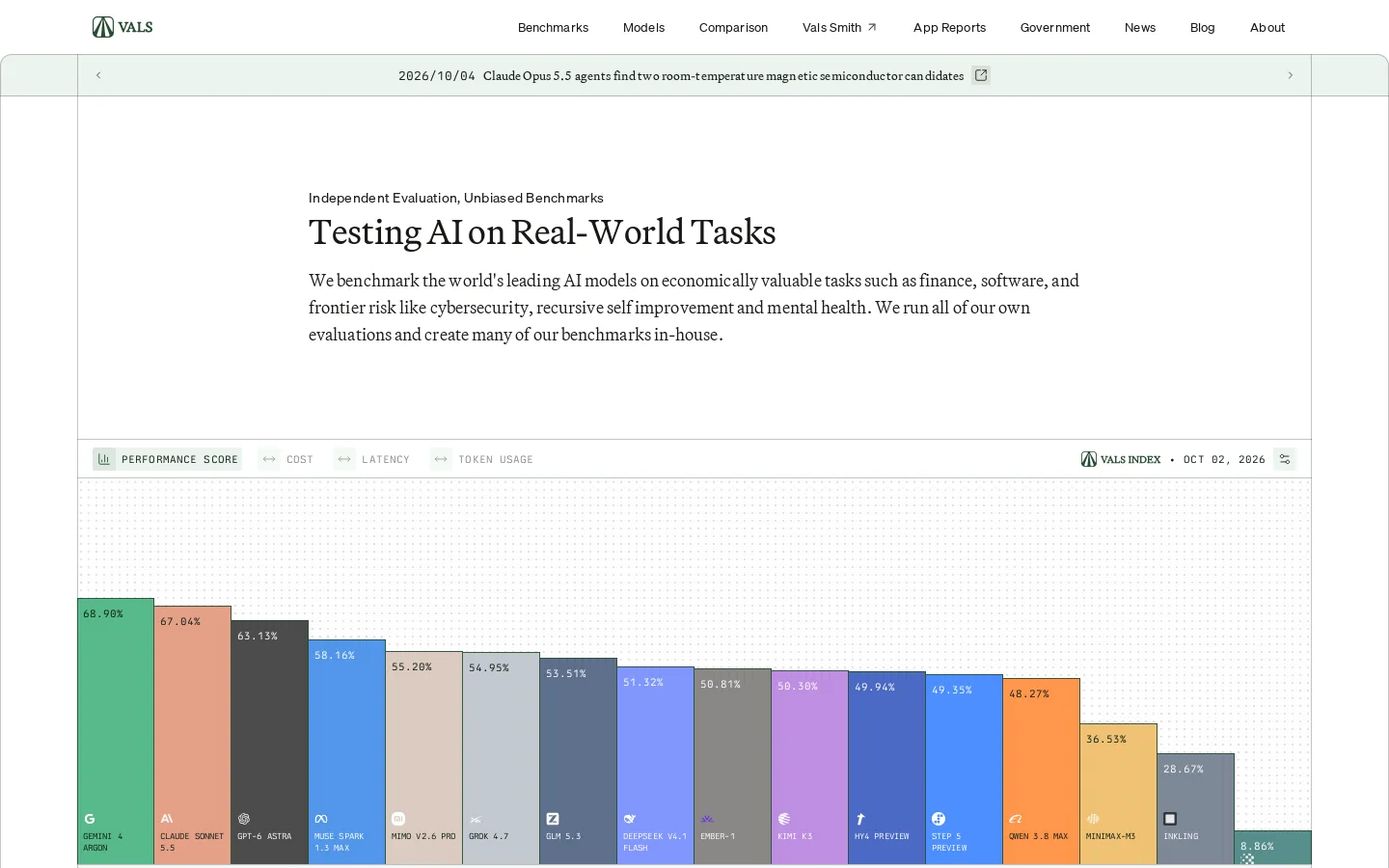Vals AI Homepage screenshot