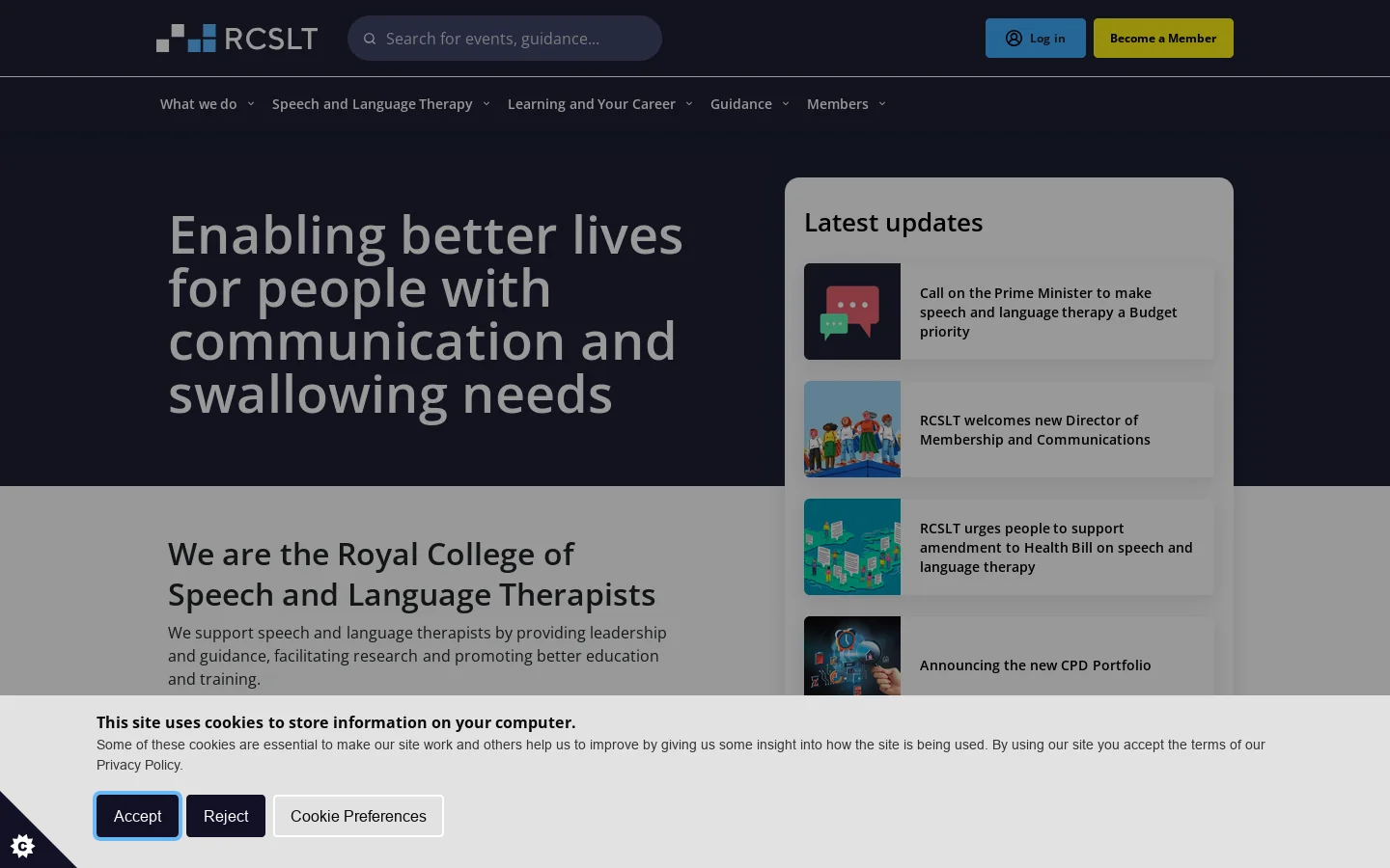 RCSLT Homepage screenshot