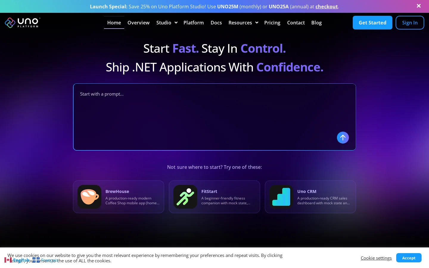 Uno Platform: Build Cross-Platform .NET Apps Fast with AI Visual & Designer Homepage screenshot