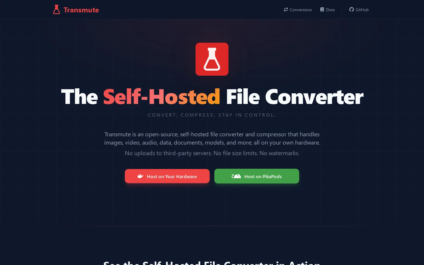Transmute Homepage screenshot
