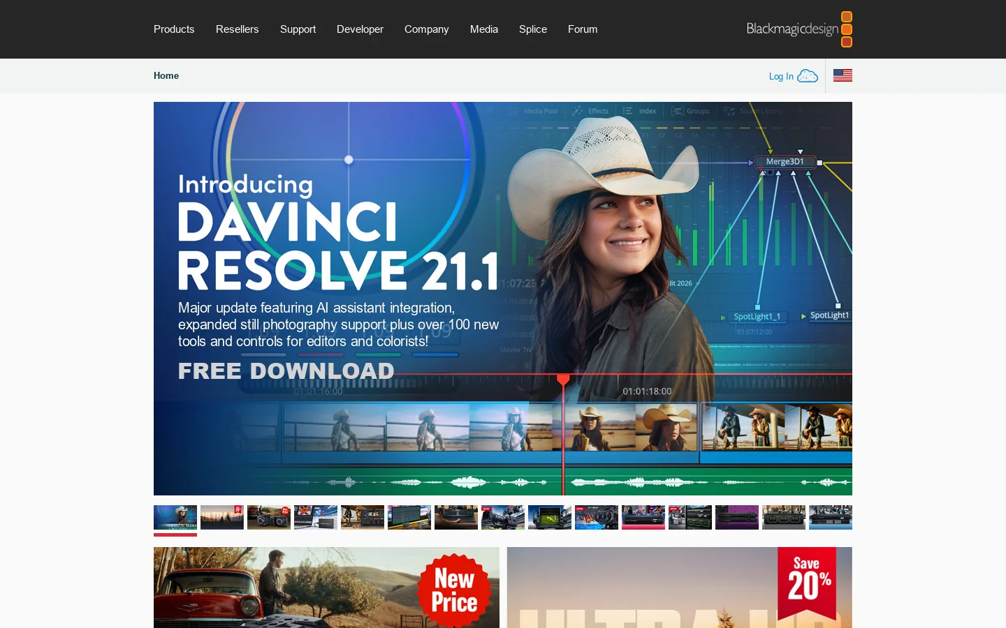 Blackmagic Design Homepage screenshot