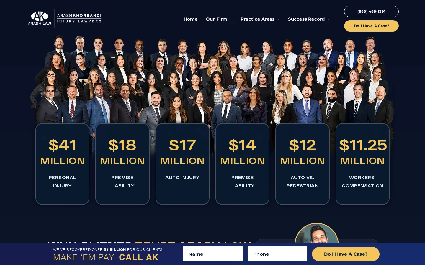 Arash Law (888) 488-1391 Homepage screenshot