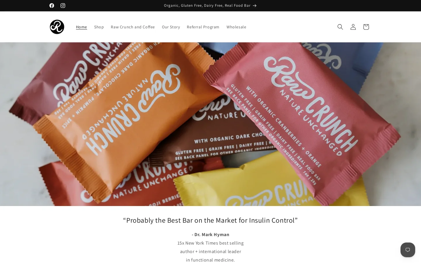 Raw Crunch®bar Homepage screenshot