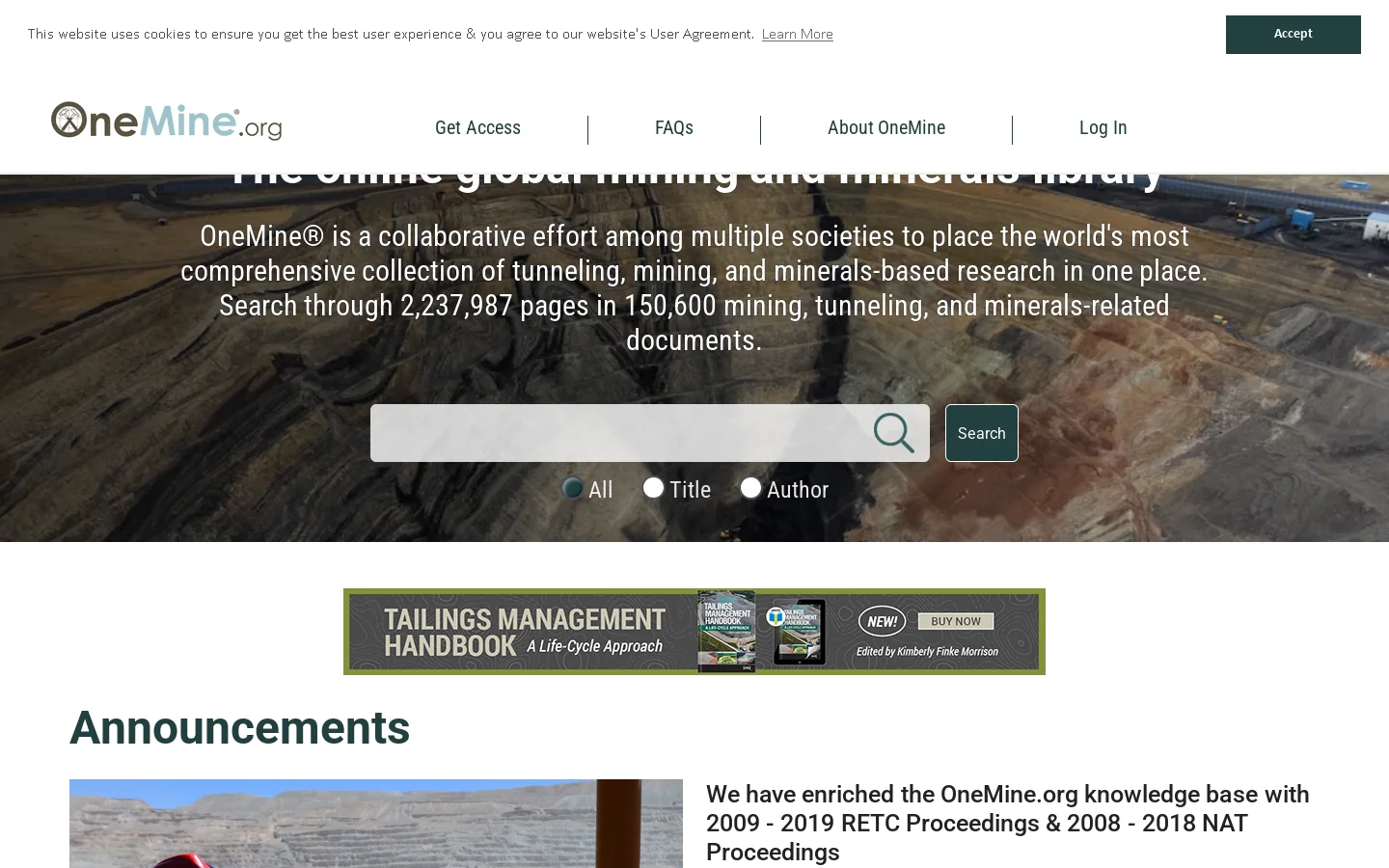 OneMine Homepage screenshot
