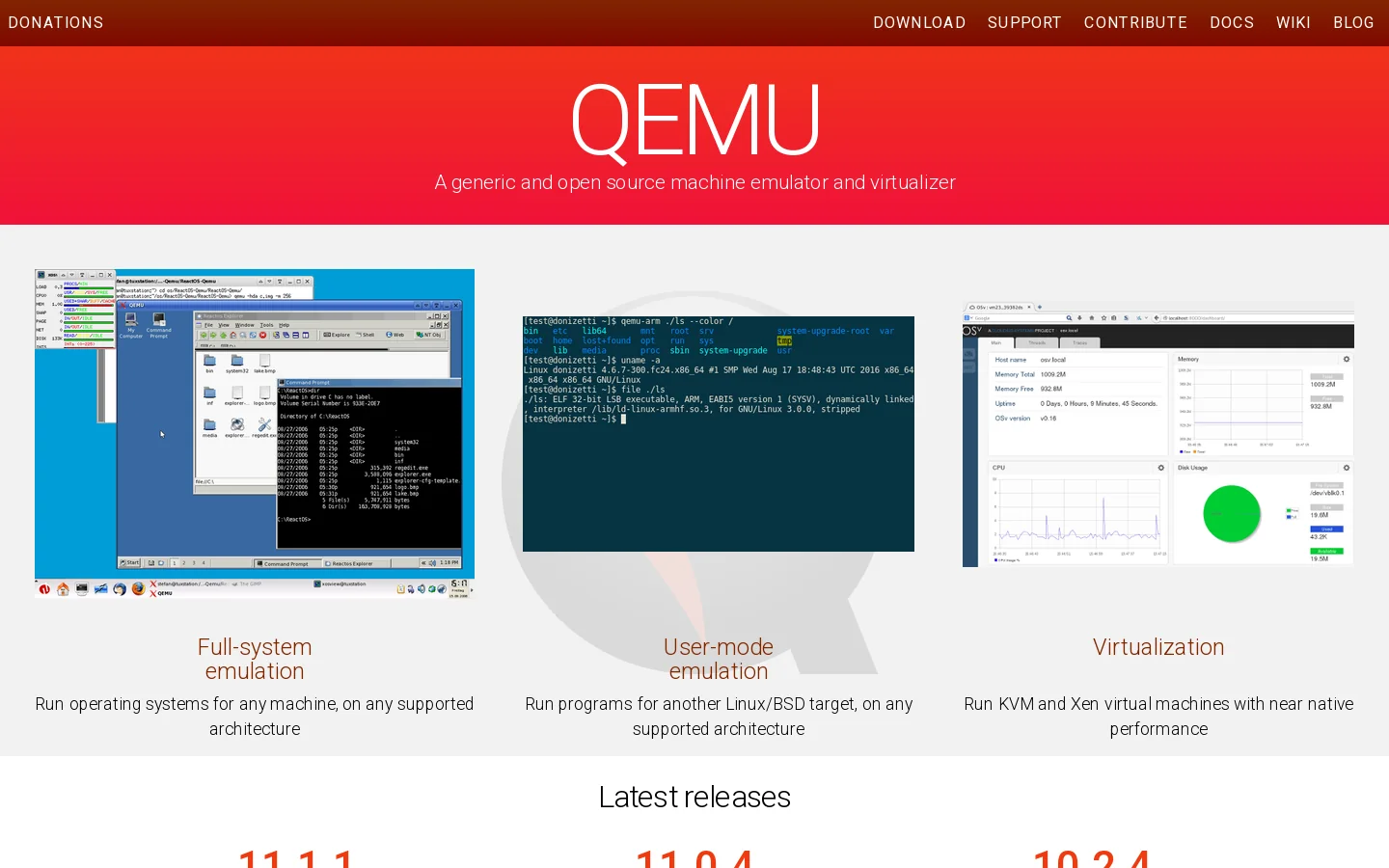 QEMU Homepage screenshot